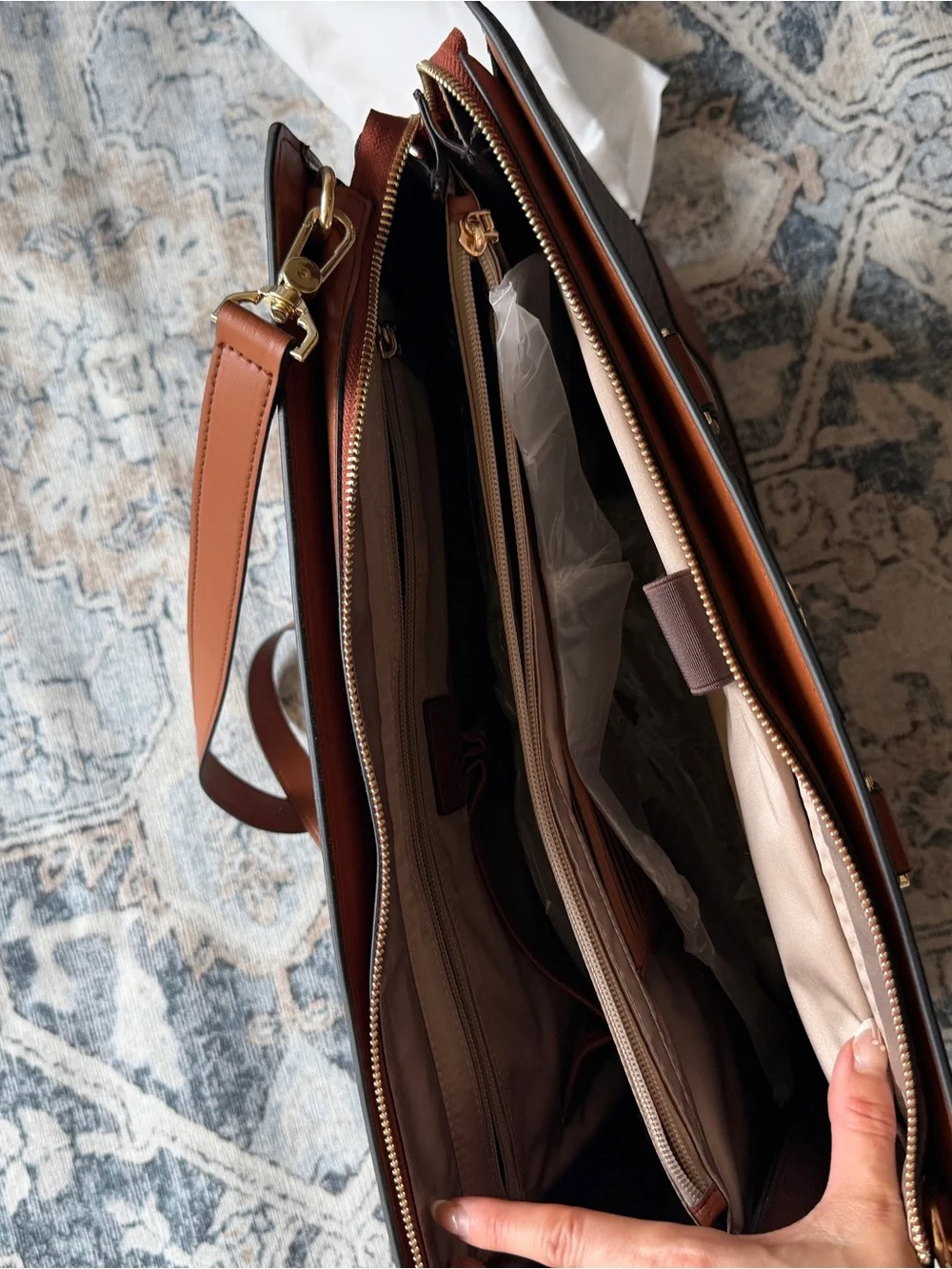 Brown Monogram Briefcase Tote with Tan Trim